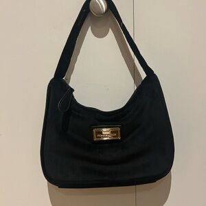 Starbucks Black Velour Mini Shoulder Bag Gold Logo Y2K Rare Small Purse